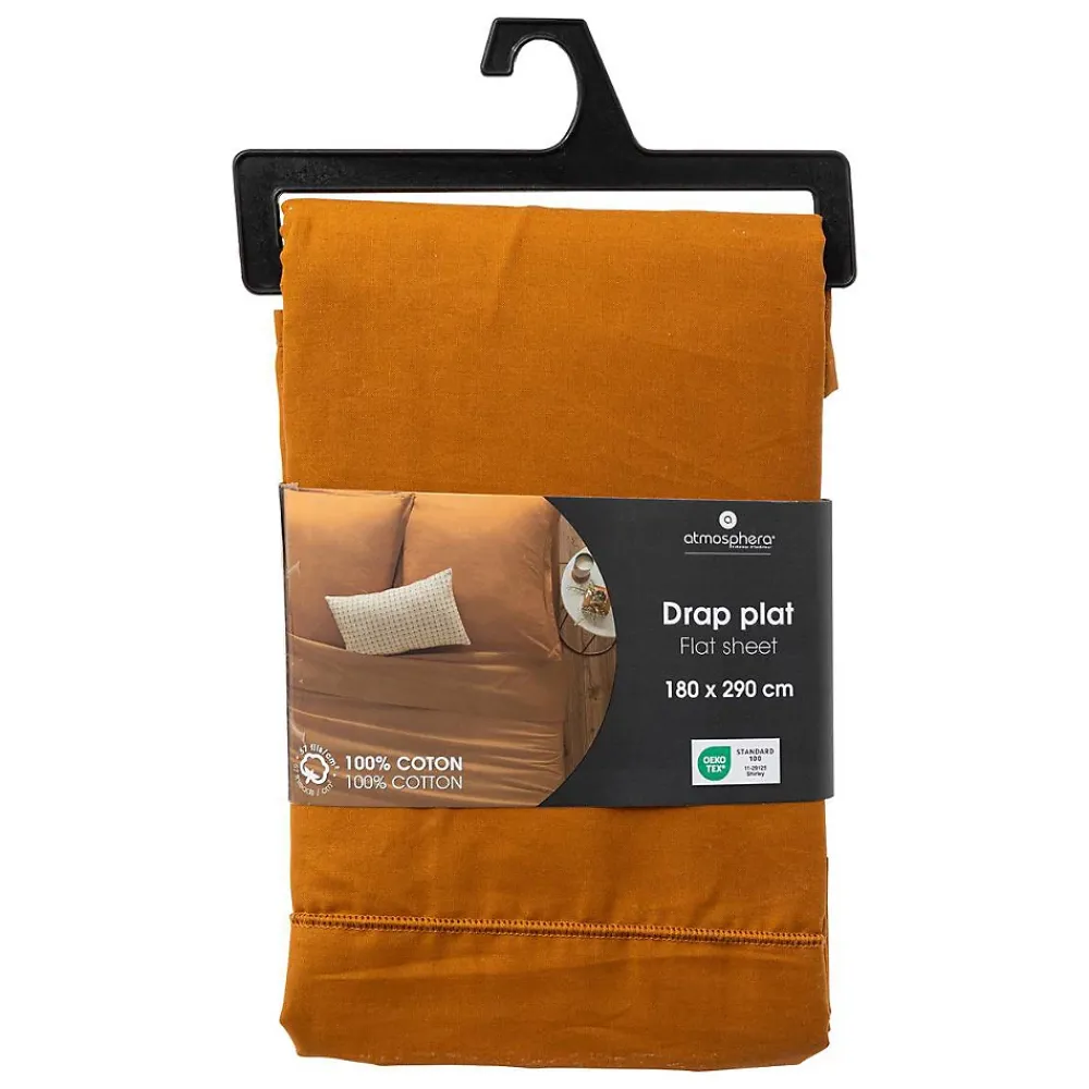 Atmosphera Créateur D'Intérieur Drap plat Carina en coton 180x290cm jaune cumin - Atmosphera* Drap Plat