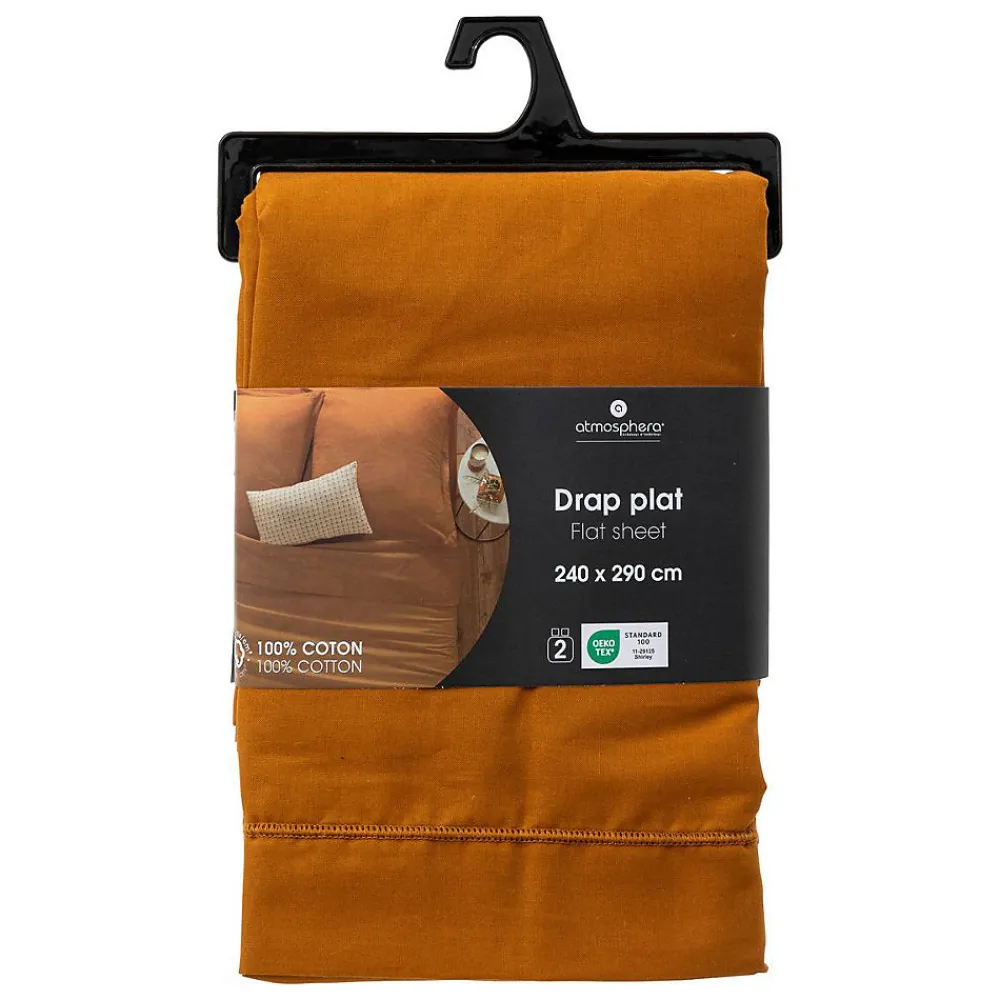 Drap plat Carina en coton 240x290cm jaune cumin - Atmosphera>Atmosphera Créateur D'Intérieur New