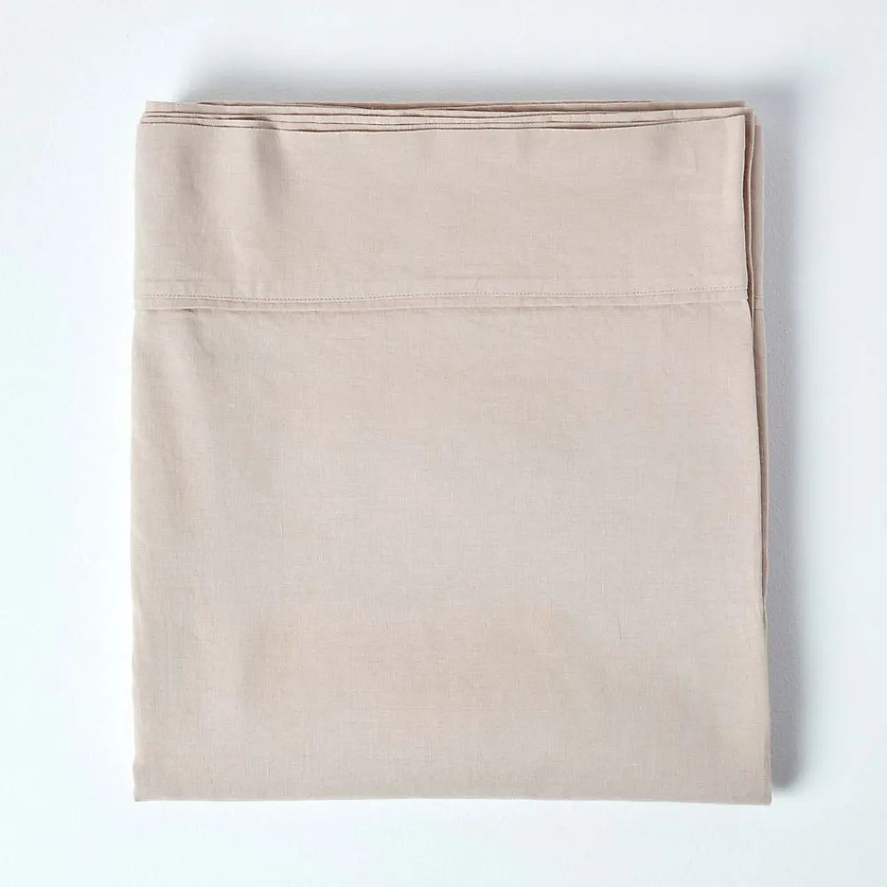 Drap plat en lin lavé beige, 230x255 cm ->Homescapes Clearance