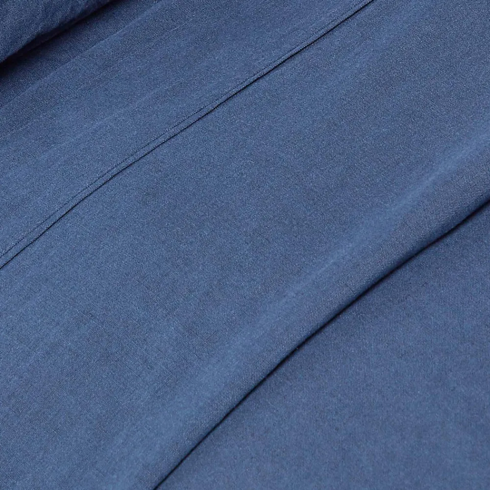 Homescapes Drap plat en lin lavé bleu marine, 240x275 cm -* Drap Plat