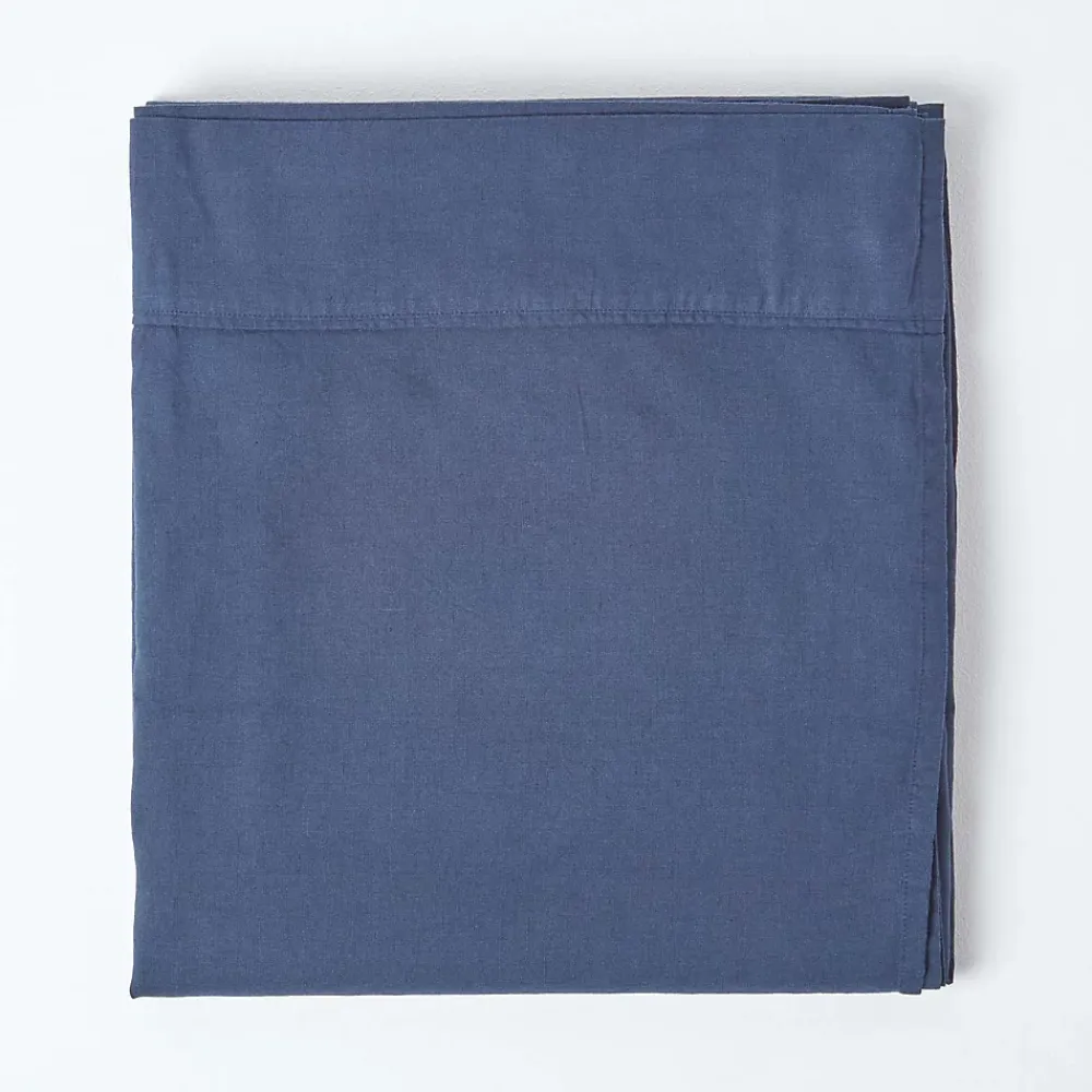 Homescapes Drap plat en lin lavé bleu marine, 240x275 cm -* Drap Plat