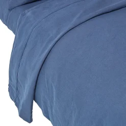Drap plat en lin lavé bleu marine, 230x255 cm ->Homescapes Discount