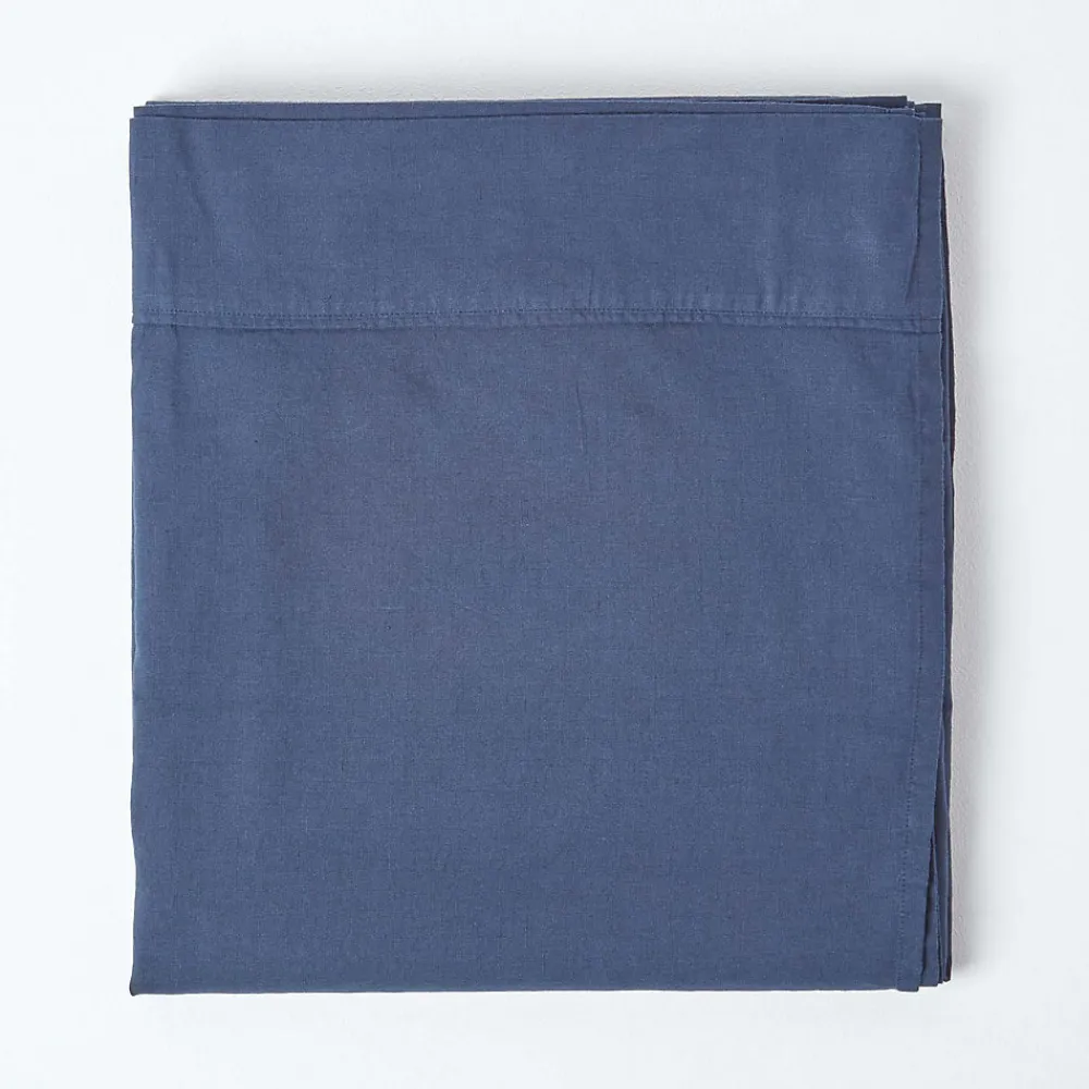 Drap plat en lin lavé bleu marine, 230x255 cm ->Homescapes Discount