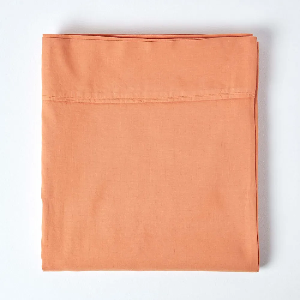 Drap plat en lin lavé orange, 180x290 cm ->Homescapes