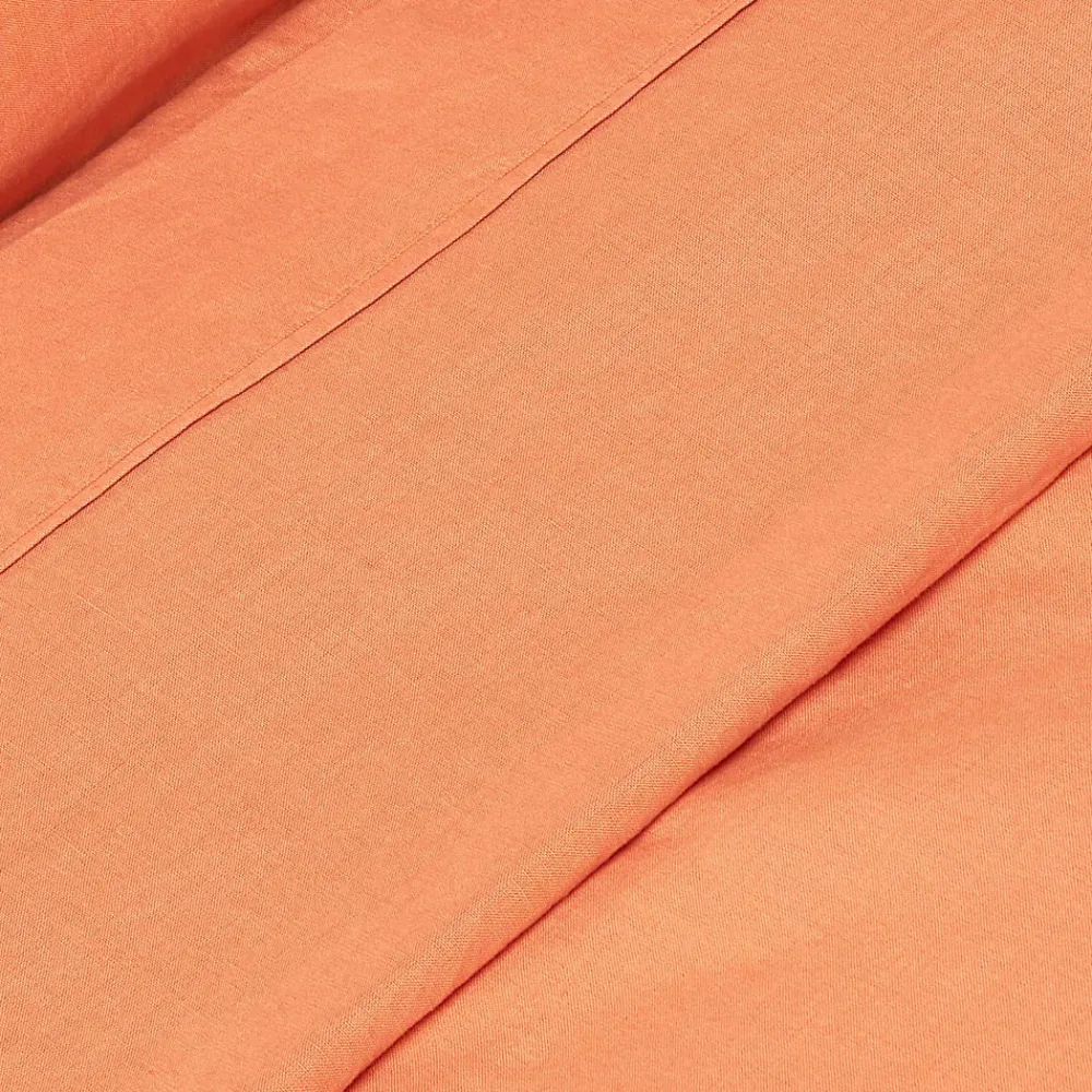 Drap plat en lin lavé orange, 180x290 cm ->Homescapes