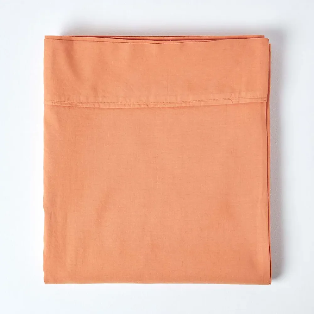Homescapes Drap plat en lin lavé orange, 178x255 cm -* Drap Plat