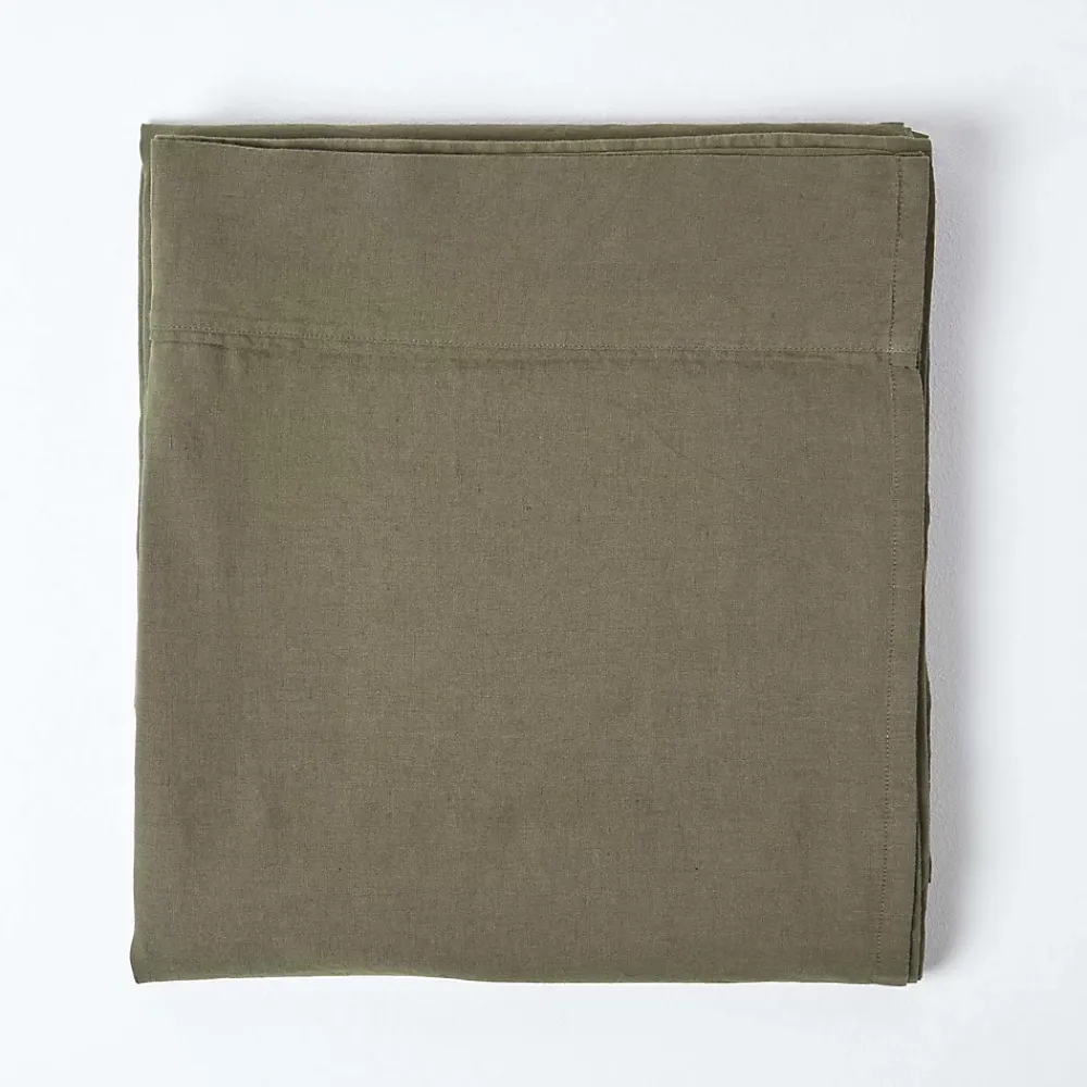 Homescapes Drap plat en lin lavé vert mousse, 178x255 cm -* Drap Plat