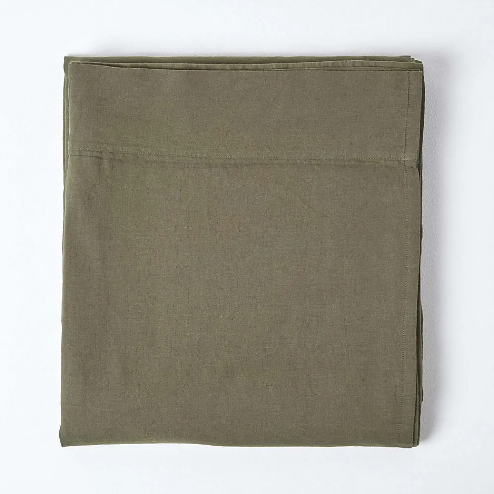 Drap plat en lin lavé vert mousse, 240x275 cm ->Homescapes Discount