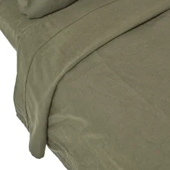 Homescapes Drap plat en lin lavé vert mousse, 180x290 cm -* Drap Plat