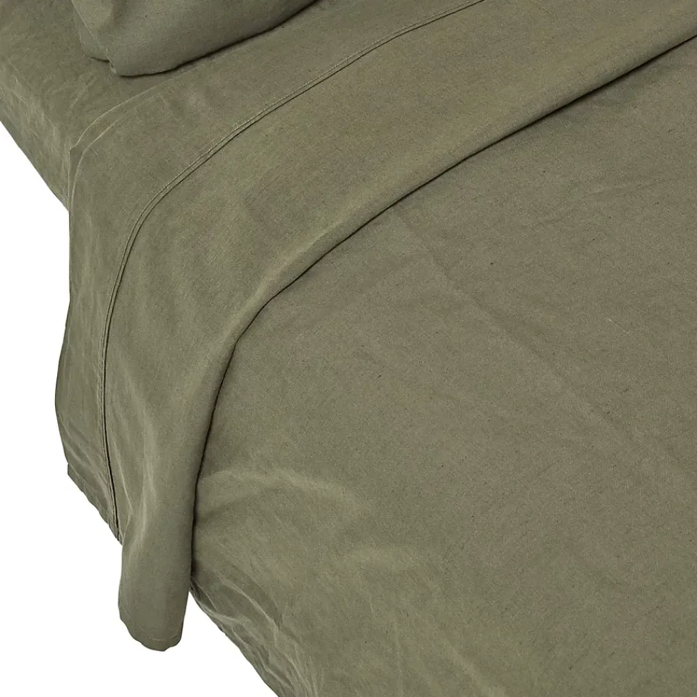 Homescapes Drap plat en lin lavé vert mousse, 180x290 cm -* Drap Plat