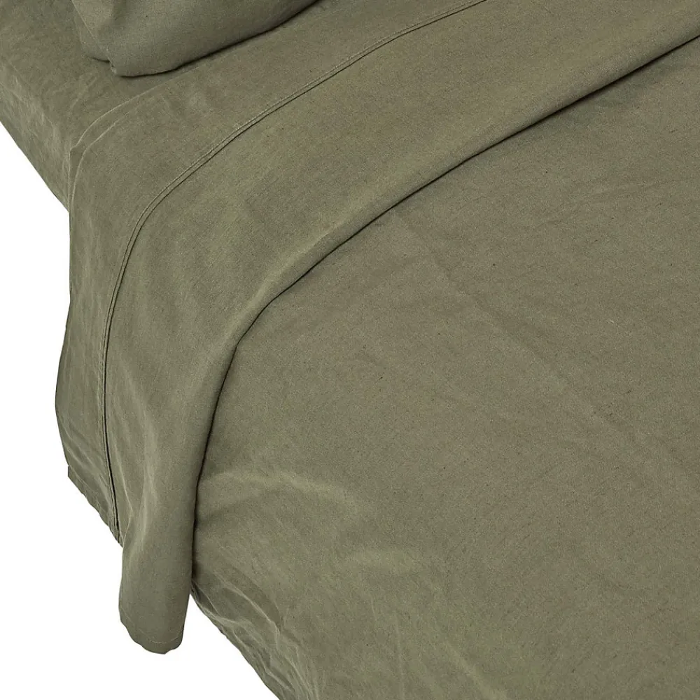 Drap plat en lin lavé vert mousse, 270x300 cm ->Homescapes Sale