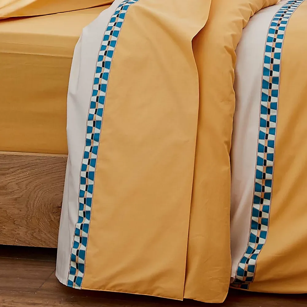 Tradilinge Drap plat en percale avec galon géométrique (280x325 cm - Jaune)* Drap Plat