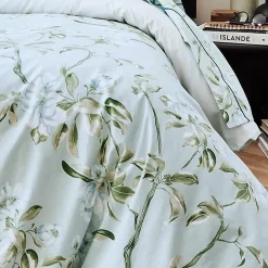 Tradilinge Drap plat en percale de coton au style anglais (180x290 cm - Céladon)* Drap Plat