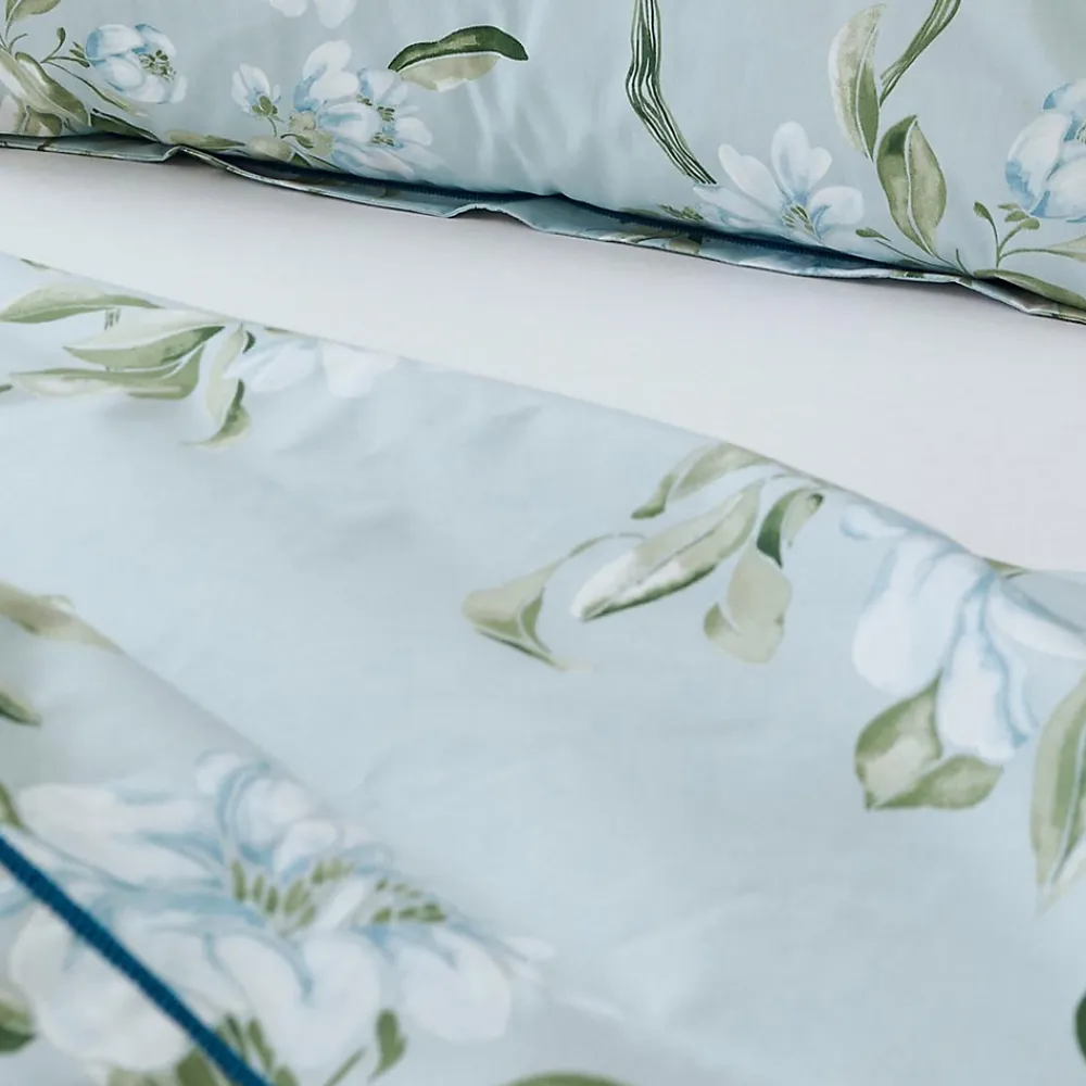 Tradilinge Drap plat en percale de coton au style anglais (180x290 cm - Céladon)* Drap Plat
