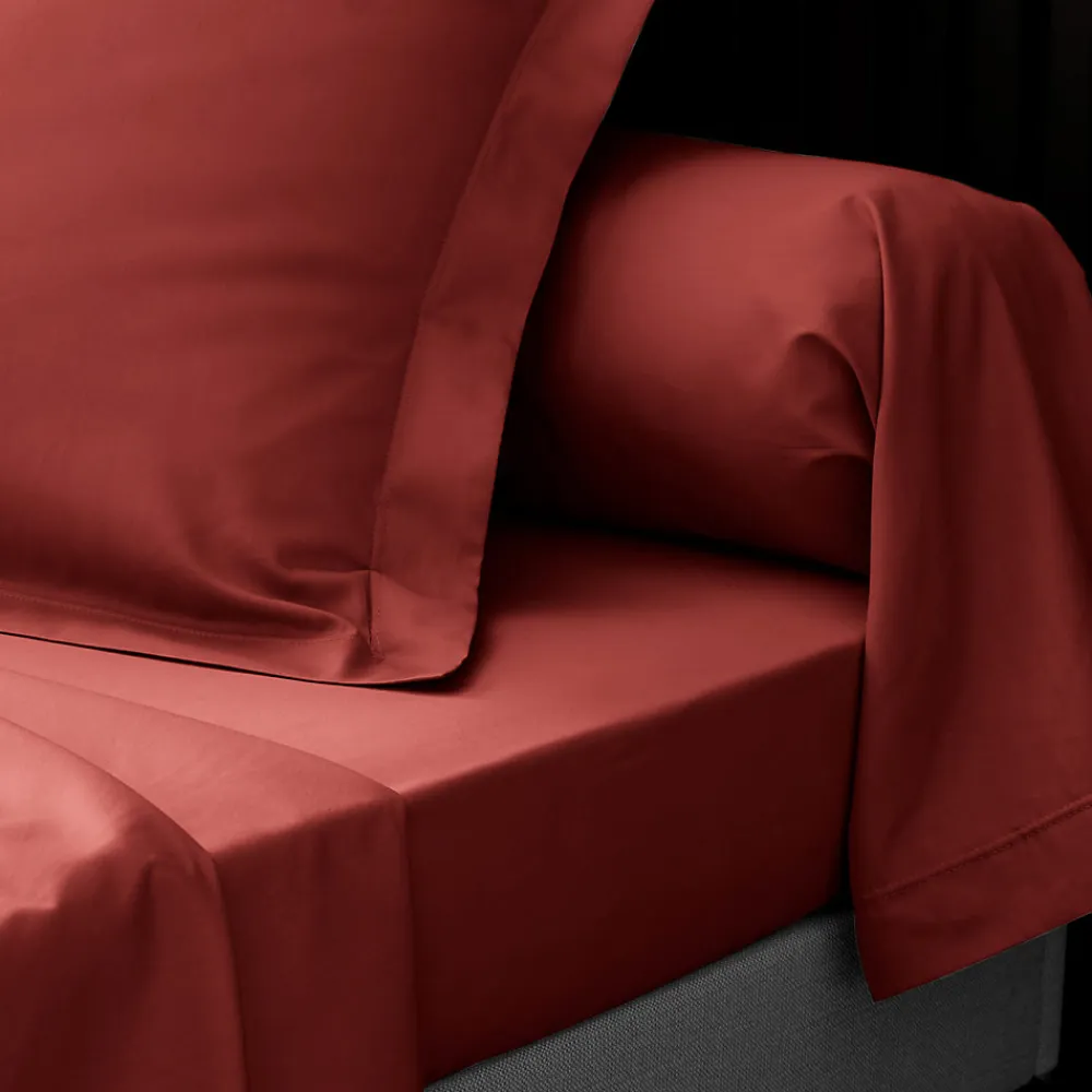 Drap plat en percale de coton Terracotta>Eden Sale