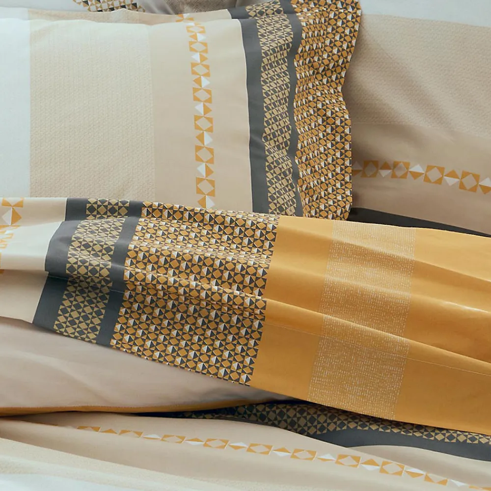 Drap plat en percale de coton au style ethnique chic (280x325 cm - Jaune)>Tradilinge Outlet