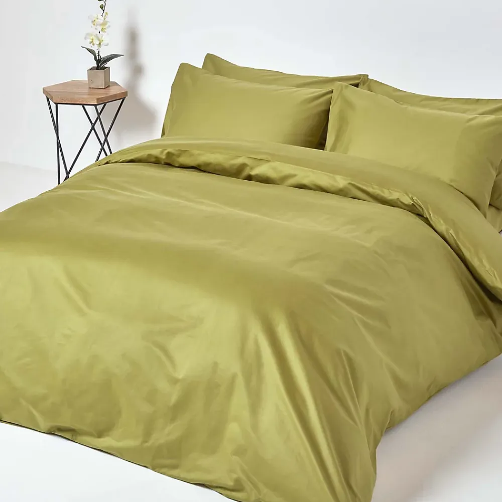 Homescapes Drap plat en satin de coton égyptien 1000 fils vert olive, 240x275 cm -* Drap Plat
