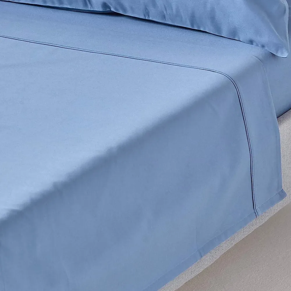 Homescapes Drap plat en satin de coton égyptien 1000 fils bleu, 180x290 cm -* Drap Plat