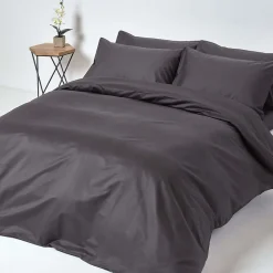 Drap plat en satin de coton égyptien 1000 fils gris foncé, 270x300 cm -><noscript><img width=