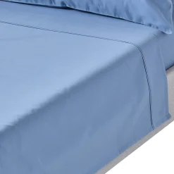 Drap plat en satin de coton égyptien 1000 fils bleu, 230x255 cm ->Homescapes Best