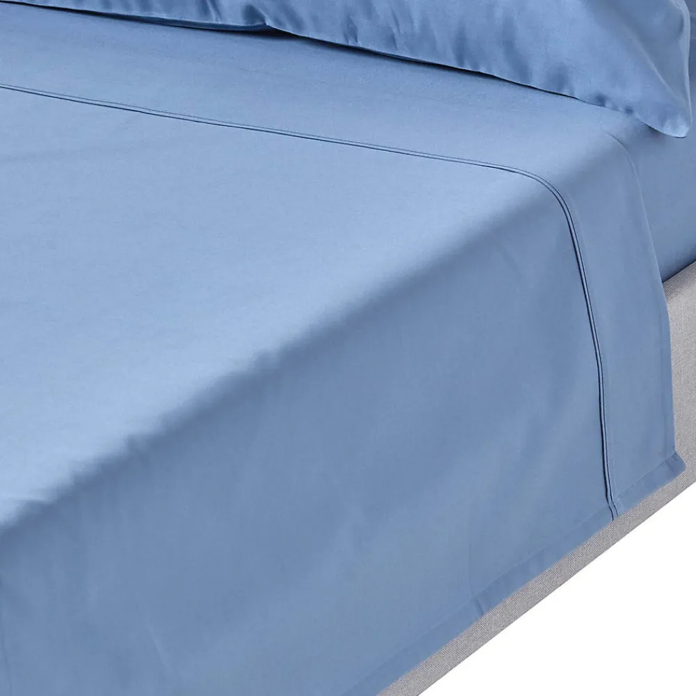 Drap plat en satin de coton égyptien 1000 fils bleu, 230x255 cm ->Homescapes Best