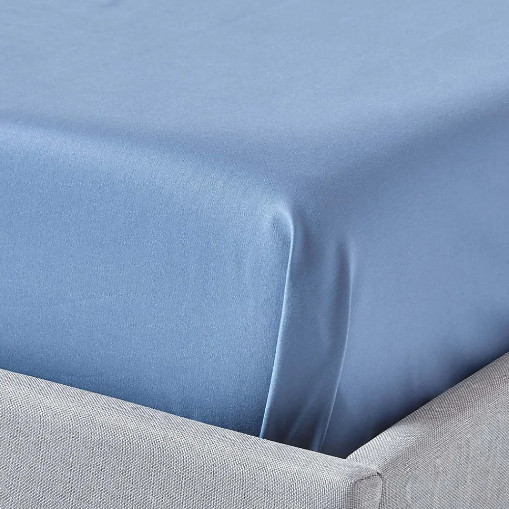 Drap plat en satin de coton égyptien 1000 fils bleu, 230x255 cm ->Homescapes Best