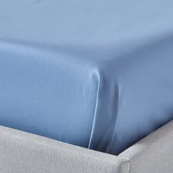 Drap plat en satin de coton égyptien 1000 fils bleu, 178x255 cm -><noscript><img width=
