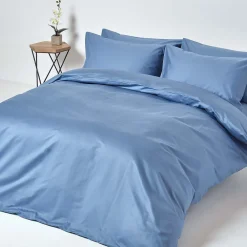 Drap plat en satin de coton égyptien 1000 fils bleu, 178x255 cm -><noscript><img width=