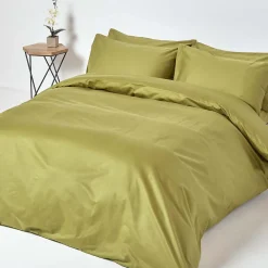 Drap plat en satin de coton égyptien 1000 fils vert olive, 230x255 cm -><noscript><img width=