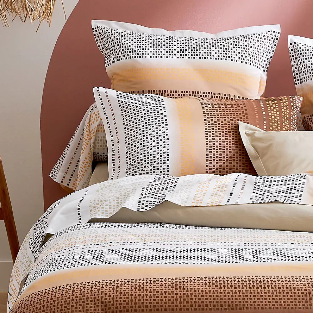 Tradilinge Drap plat esprit géométrique en coton (280x310 cm - Cuivre)* Drap Plat