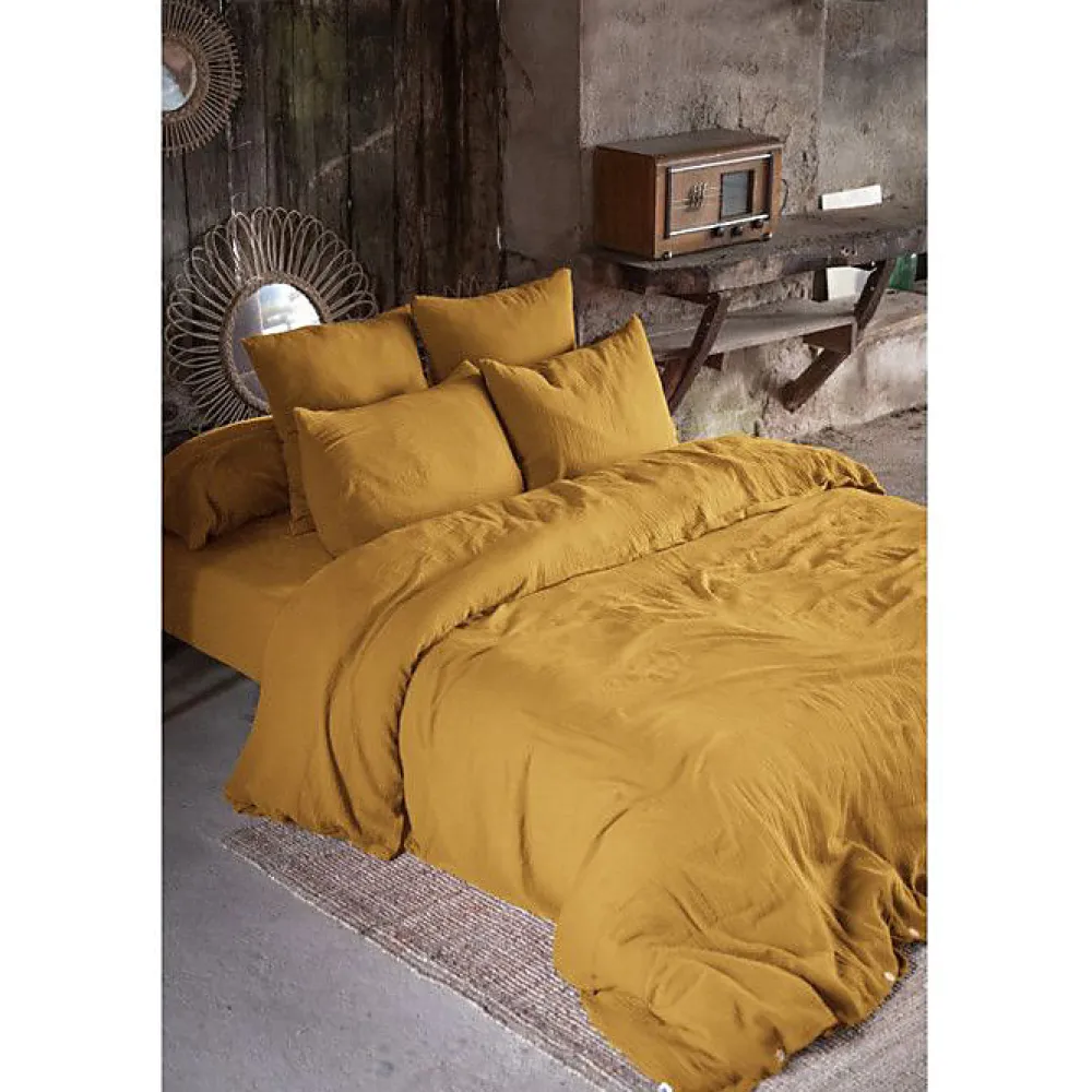 Drap plat Gaïa double gaze coton 270x300 Jaune>L'Effet Papillon Clearance
