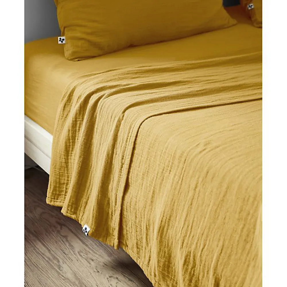 L'Effet Papillon Drap plat "Gaïa" toutes dimensions "Gaze de Coton" - Gaïa Safran - 240 x 300 cm pour lit 2 places* Drap Plat