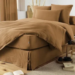 L'Effet Papillon Drap plat "Gaïa" toutes dimensions "Gaze de Coton" - Gaïa Camel - 270 x 300 cm pour lit King size* Drap Plat