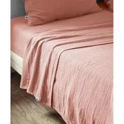 Drap plat "Gaïa" toutes dimensions "Gaze de Coton" - Gaïa Rose Pêche - 240 x 300 cm pour lit 2 places>L'Effet Papillon Best