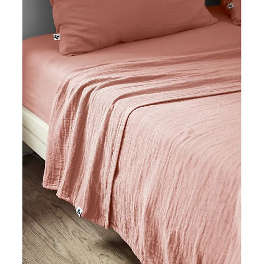 L'Effet Papillon Drap plat "Gaïa" toutes dimensions "Gaze de Coton" - Gaïa Rose Pêche - 270 x 300 cm pour lit King size* Drap Plat