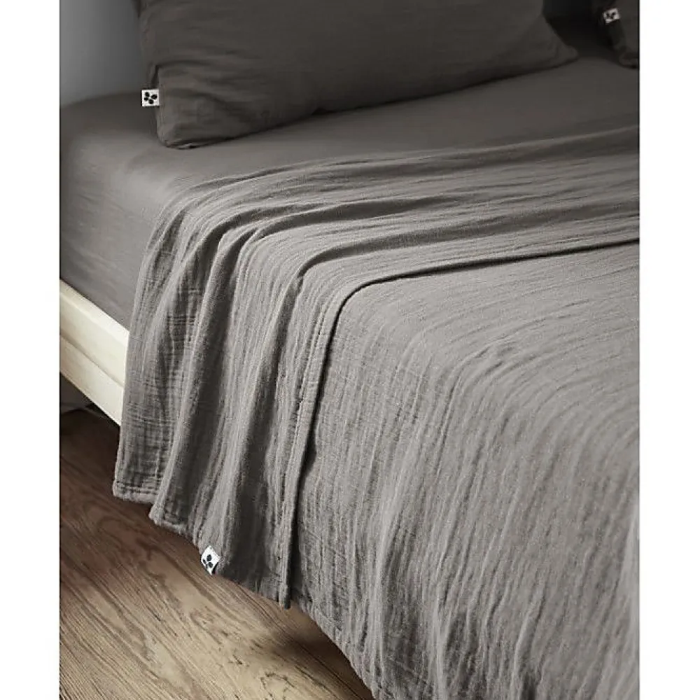 L'Effet Papillon Drap plat "Gaïa" toutes dimensions "Gaze de Coton" - Gaïa Granit - 270 x 300 cm pour lit King size* Drap Plat