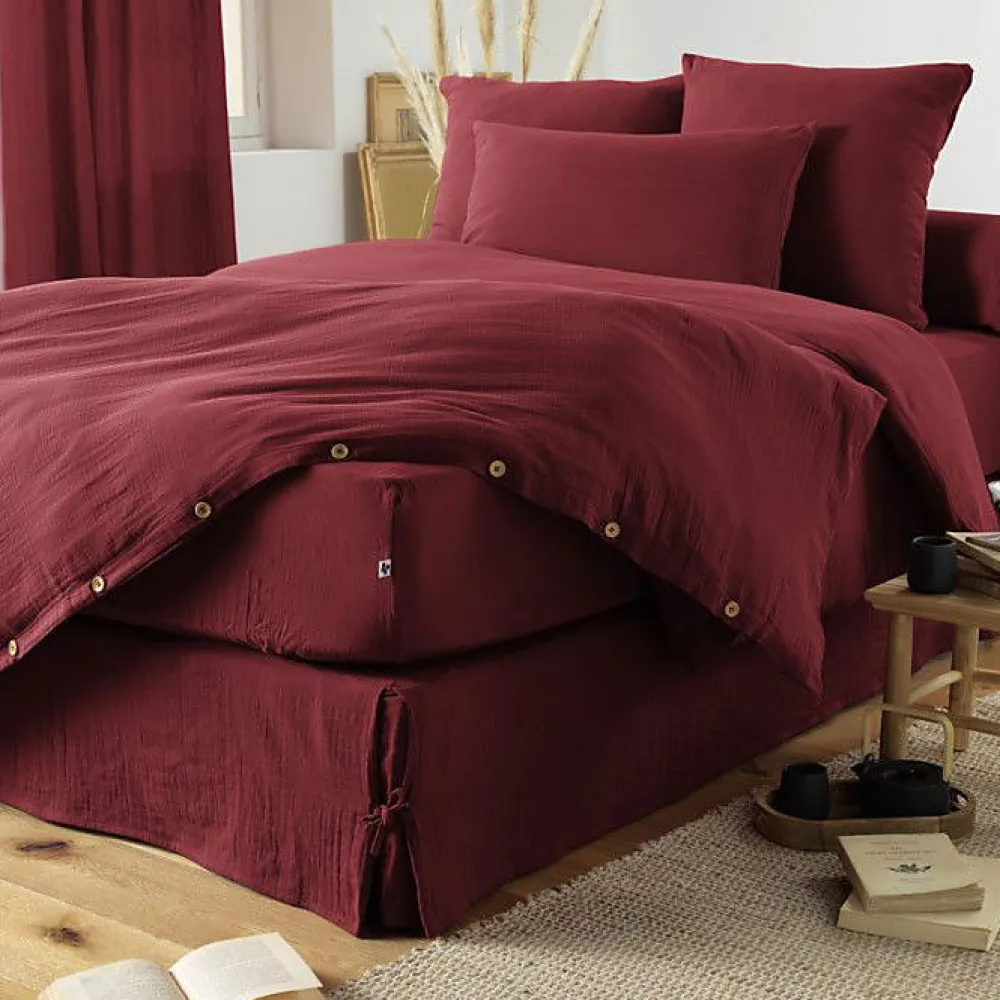 Drap plat "Gaïa" toutes dimensions "Gaze de Coton" - Gaïa Lie de Vin - 270 x 300 cm pour lit King size>L'Effet Papillon New