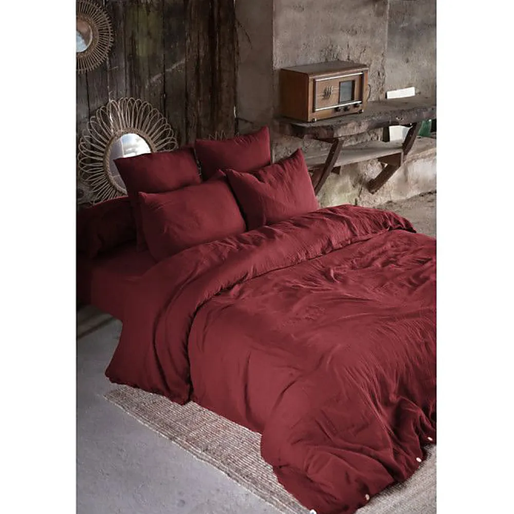 Drap plat "Gaïa" toutes dimensions "Gaze de Coton" - Gaïa Lie de Vin - 270 x 300 cm pour lit King size>L'Effet Papillon New