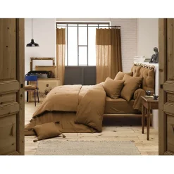 Drap plat "Gaïa" toutes dimensions "Gaze de Coton" - Gaïa Camel - 240 x 300 cm pour lit 2 places>L'Effet Papillon Discount