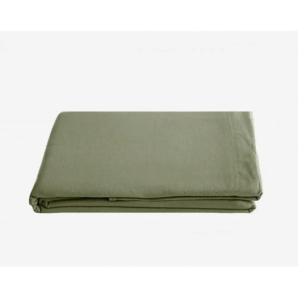Drap plat Palace pur coton teint lavé, 63 fils/cm² - Palace Sauge - 270 x 290 cm pour lit King Size>Vent Du Sud Sale
