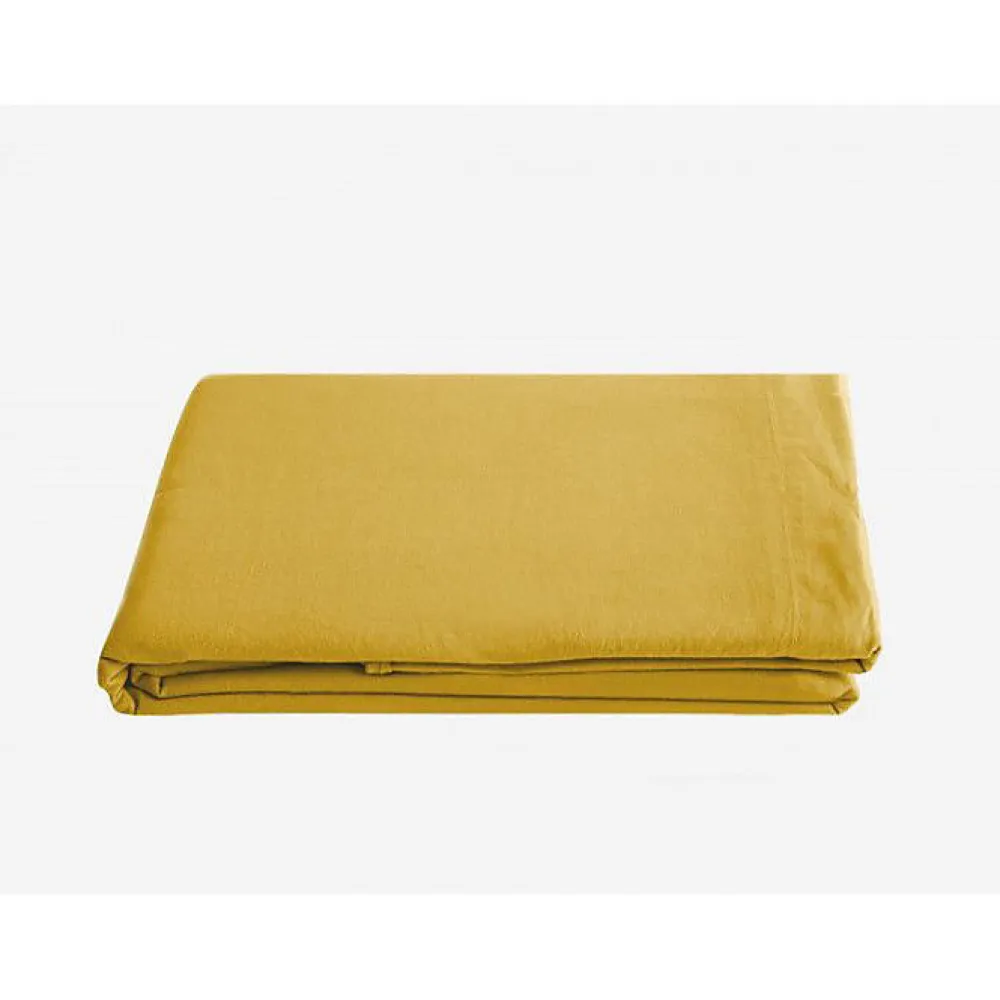 Drap plat Palace pur coton teint lavé, 63 fils/cm² - Palace Curry - 240 x 290 cm pour lit 2 places>Vent Du Sud