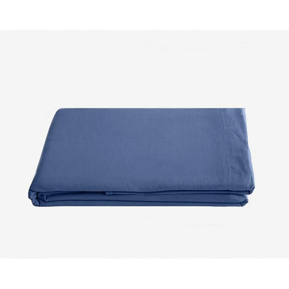 Drap plat Palace pur coton teint lavé, 63 fils/cm² - Palace Indigo - 270 x 290 cm pour lit King Size>Vent Du Sud