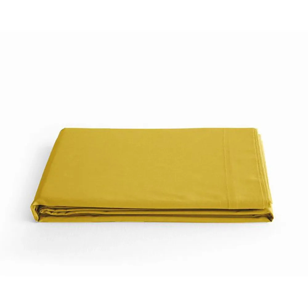 Vent Du Sud Drap plat percale pur coton peigné longues fibres 80 fils/cm² - Moutarde - 180 x 290 cm pour lit 1 place* Drap Plat