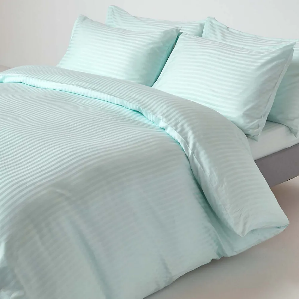 Drap plat satin rayé en coton égyptien 330 fils bleu, 230x255 cm ->Homescapes Hot