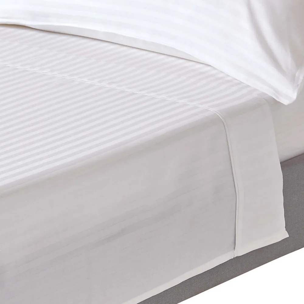 Drap plat satin rayé en coton égyptien 330 fils blanc, 240x300 cm ->Homescapes New