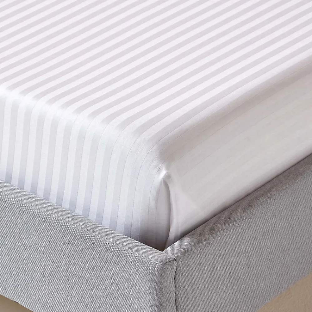 Drap plat satin rayé en coton égyptien 330 fils blanc, 240x300 cm ->Homescapes New