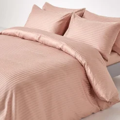 Drap plat satin rayé en coton égyptien 330 fils taupe, 275x275 cm -><noscript><img width=