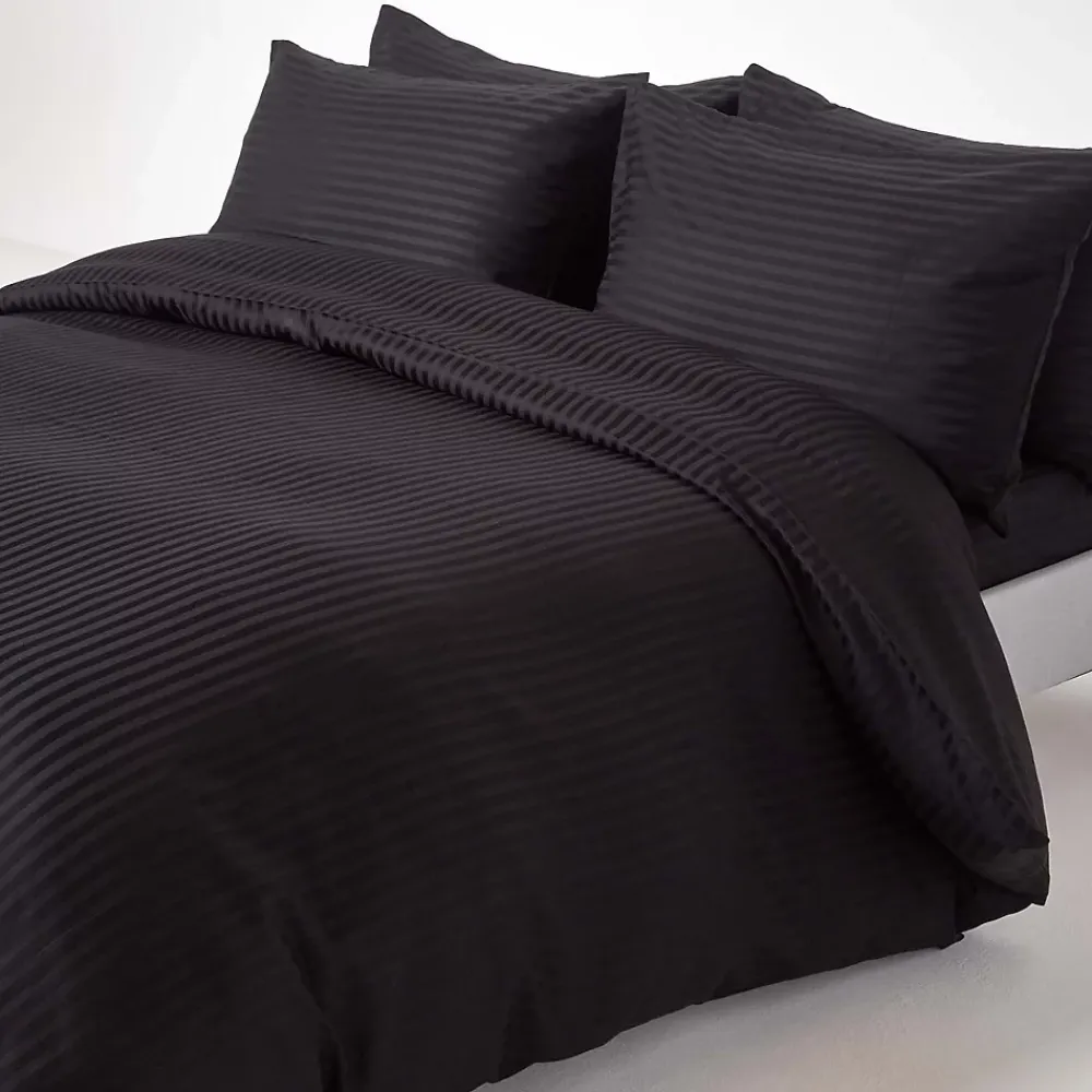 Homescapes Drap plat satin rayé en coton égyptien 330 fils noir, 178x255 cm -* Drap Plat