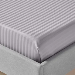 Homescapes Drap plat satin rayé en coton égyptien 330 fils gris, 178x255 cm -* Drap Plat