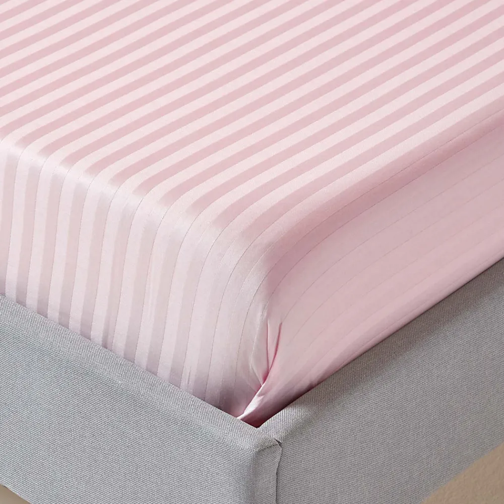 Homescapes Drap plat satin rayé en coton égyptien 330 fils rose, 178x255 cm -* Drap Plat